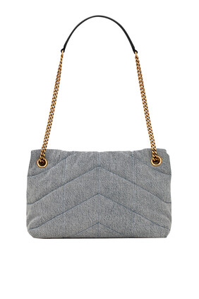 Puffer Small Chain Bag in Denim and Smooth Leather